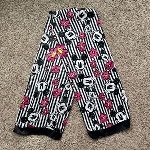 VTG Mickey Mouse Graphic Scarf Black White Pink Stripes 10x52 Disney Style